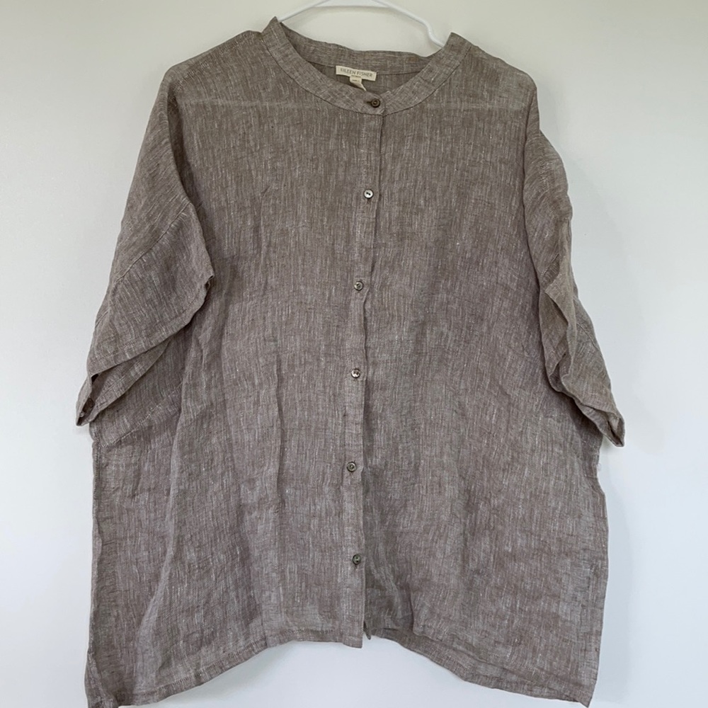 Eileen Fisher Organic Linen Women’s 3X Button Down short sleeve top